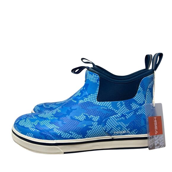 HISEA Men’s 13 Waterproof Rain Boots Blue Camo Rubber Slip On Chelsea Ankle Deck - Picture 6 of 11